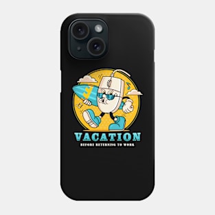 Vacation, retro mouse cartoon character on vacation while carrying a surfboard Phone Case