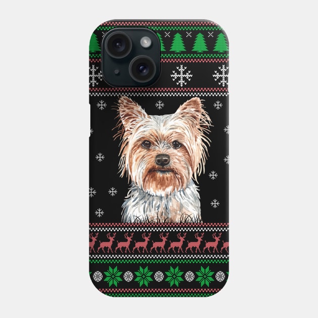 Cute Yorkshire Terrier Dog Lover Ugly Christmas Sweater For Women And Men Funny Gifts Phone Case by uglygiftideas