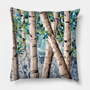 Birch Trees on an Abstract Background Pillow