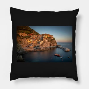 Manarola Village View at Sunset with Long Exposure Pillow