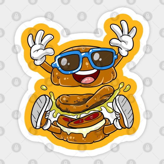 Funny Happy Burger Fast Food Cartoon Burger Sticker Teepublic Uk,Easy Cute Mushroom House Drawing