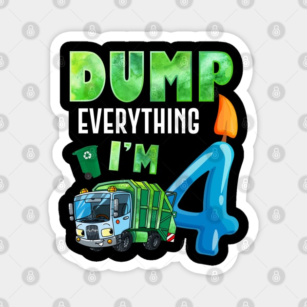 Recycling Trash 4 Years Old Garbage Truck 4th Birthday Kids Magnet by ReneeShitd