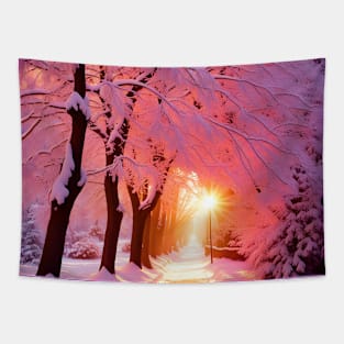 Hush II, A Pink And Lavender Winter Scene Tapestry