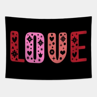 Retro Love Shirt - Folk Art Cottagecore Scandinavian Design Black Tapestry