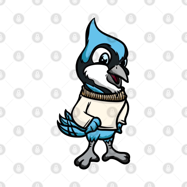 Cute Anthropomorphic Human-like Cartoon Character Blue Jay in Clothes by Sticker Steve