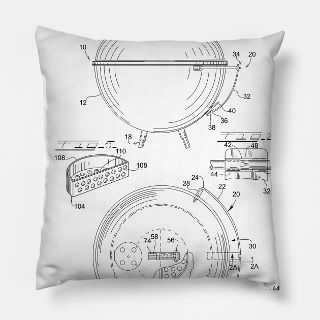 Weber Kettle Grill Patent Drawing Poster Pillow by Pitmaster Rob