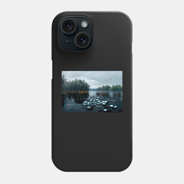 Foggy Lake Falling Raindrops On A Rainy Autumn Day Phone Case by Unwind-Art-Work