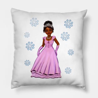 Princess Coco in purple / lavender among snowflakes   ! beautiful  black girl with Afro hair, brown eyes and dark brown skin. Hair love ! Pillow