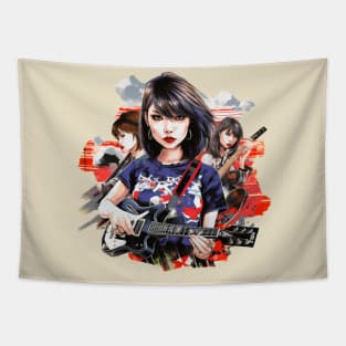 Japanese Girl Rocker Pop Punk Rocker Band Pop Art Tapestry