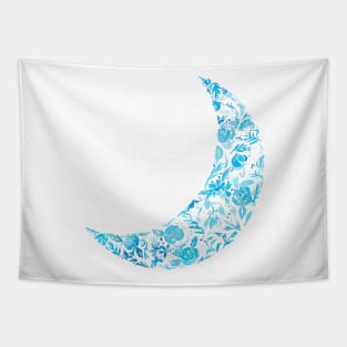 blue floral moon Tapestry