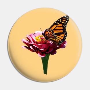 Zinnias - Monarch Butterfly on Pink Zinnia Pin