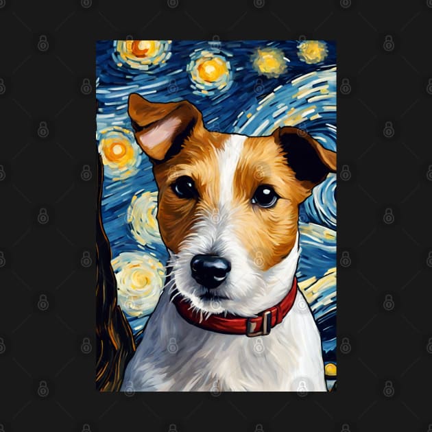 Cute Jack Russell Terrier Dog Breed Painting in a Van Gogh Starry Night Art Style by Art-Jiyuu