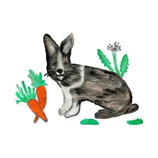 Rabbit with Carrots and Dandelions Painting T-Shirt