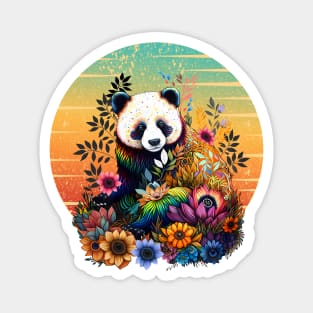 Colorful funny Panda with Sunset, floral tattoo, panda bear rainbow color, colored Magnet