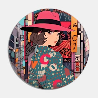 Retro Vintage Girl Anime Pin