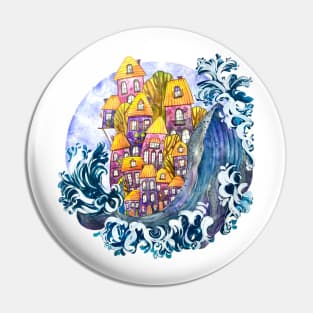 Whimsical Houses with Humpback Whale Pin