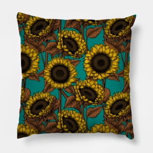 Sunflowers on turquoise Pillow