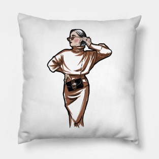 NY lover fashion art, trench. Trending girl poster. Pillow