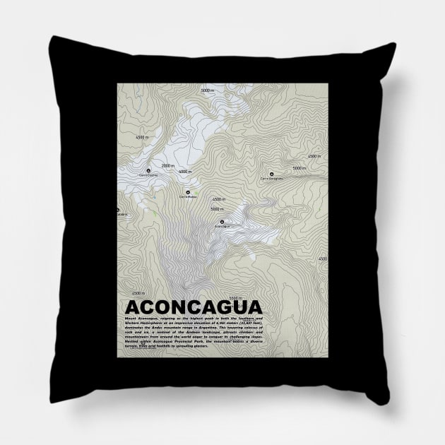 Summit Solitude: Aconcagua Elevation Map Pillow by senaru