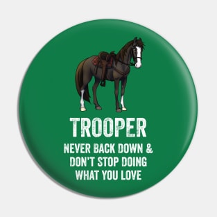 Fancy Forest Farm • Trooper - Never Give Up • White Text Pin