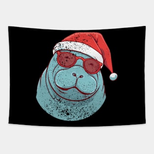 manatee in a Christmas hat distressed Tapestry