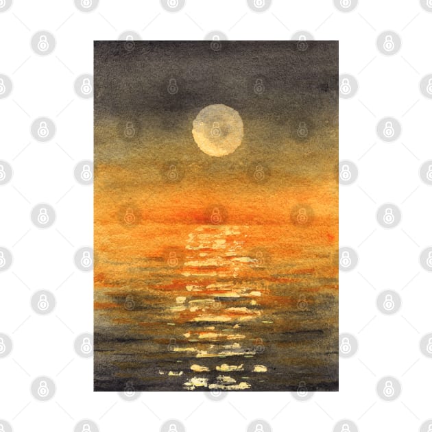 Golden Sunset Watercolor Painting by SRSigs