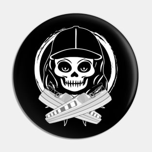 Gongoozler Skull and Crossed Narrowboats White Logo Pin