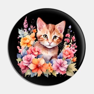 A cat decorated with beautiful watercolor flowers Pin