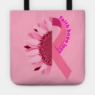 Breast Cancer Awareness Pink Sunflower Ribbon Tote