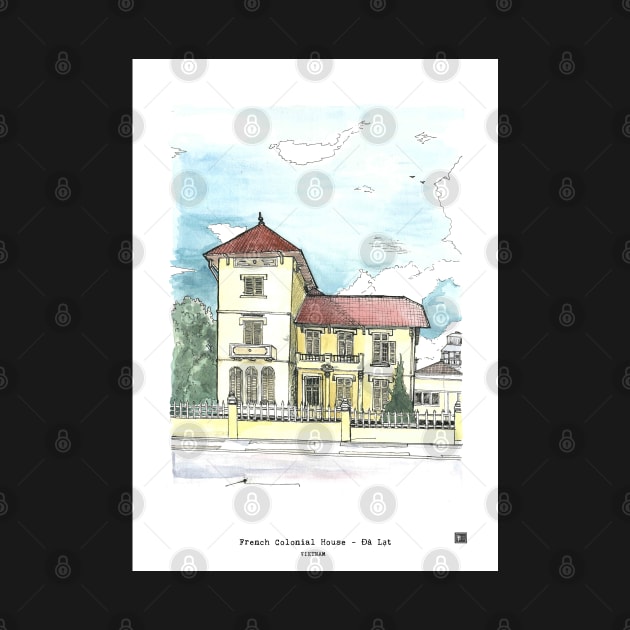 French Colonial House Da Lat Vietnam Illustration by Wall-Art-Sketch