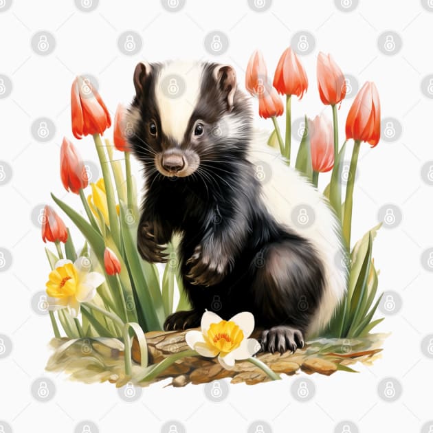 Cute Skunk with Tulips by tfortwo