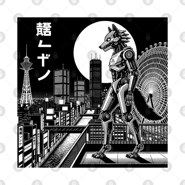 Osaka Skyline Night Walker Tee by Robot Tees