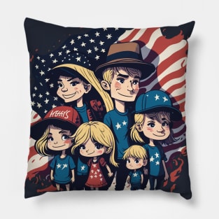 Patriotic American Family Pillow