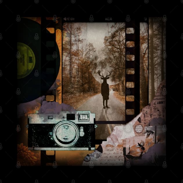 Horror movie vintage retro aesthetic cottagecore surrealism landscape nature fantastic fantasy Halloween deer orange camera creepy spooky vinyl music by AGRHouse