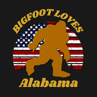 Bigfoot loves America and Alabama Too T-Shirt