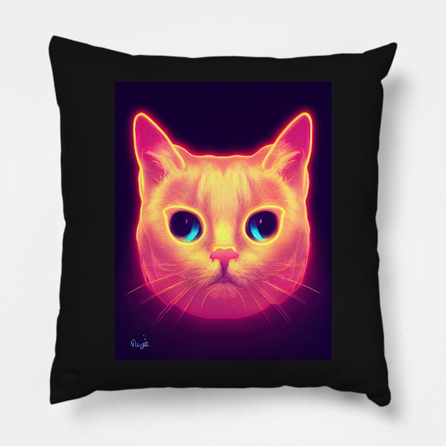 cat halloween neon Pillow by ComicsFactory