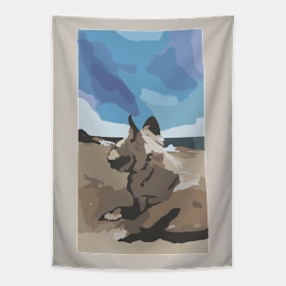 dog at the beach Tapestry