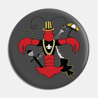 New Orleans Red Louisiana Crawfish Fleur de Lis Pin