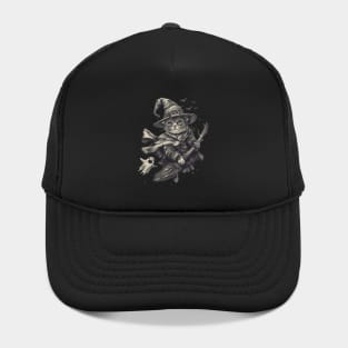 Vintage Halloween Witch Cat Broom Hat