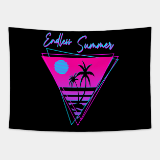 Endless summer triangle with a tropical sunset and a 80s neon vaporware design Tapestry