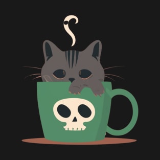 Cozy Cats & Hot Coffees: Where Coffee Meets Spooky Vibes" T-Shirt