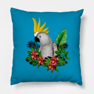 Parrot Tropical Floral White Pillow