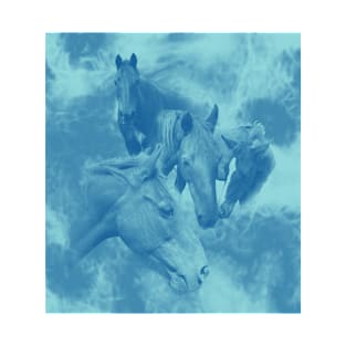 Horses and surreal mist in blue T-Shirt