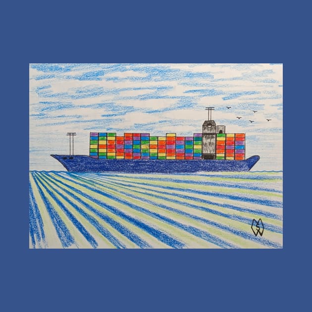 Container ship with cargo going across the ocean by Matt Starr Fine Art
