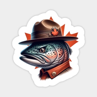 Canadian Mountie Salmon Illustration Magnet