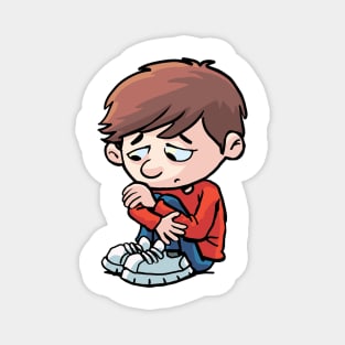 sad and depressed boy sits curled up on the ground Magnet