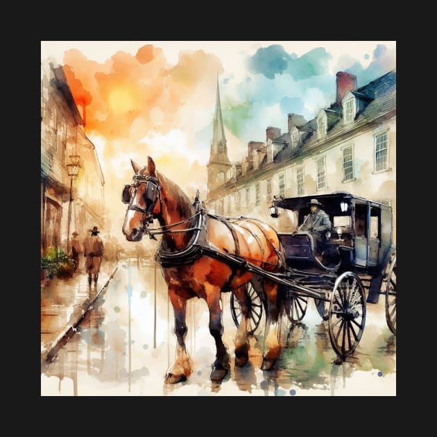 Artist illustration of an idealist town from the horse and buggy days. by WelshDesigns