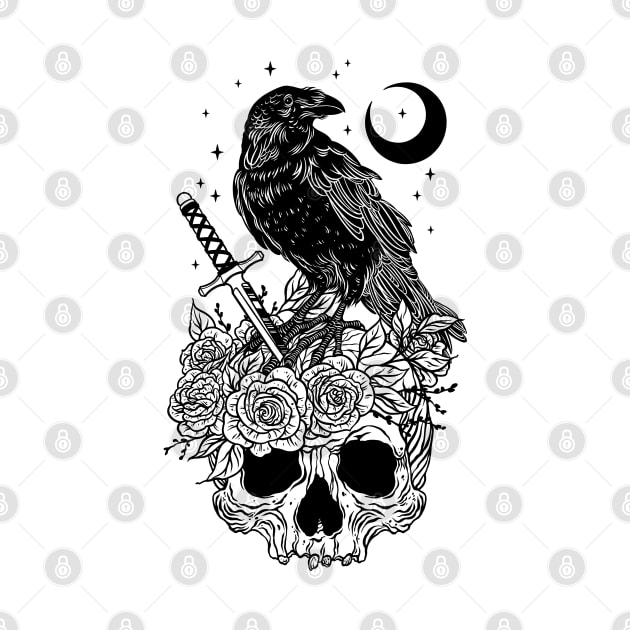 Crow with skull by OccultOmaStore