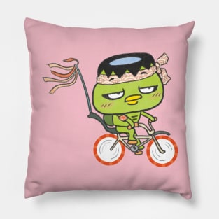 Funny Kappa Yokai on an Old school bicycle! Pillow