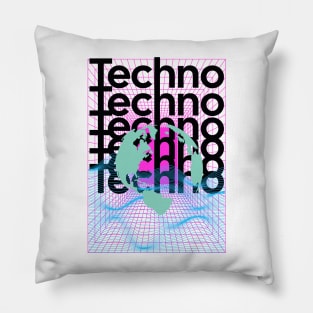 TECHNO  - Grid Globe (black/blue/pink) Pillow